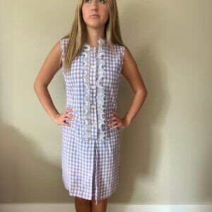 1970s Deadstock Vintage Purple & White Gingham Dress by New Fashion Creation